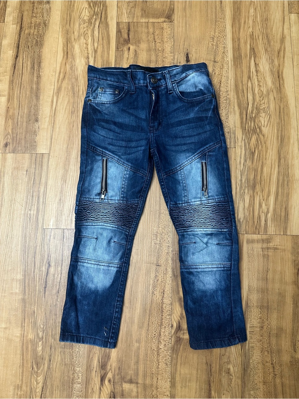 Little Boy Size 6 Dark Blue Moto-Style Stretch Denim Jeans